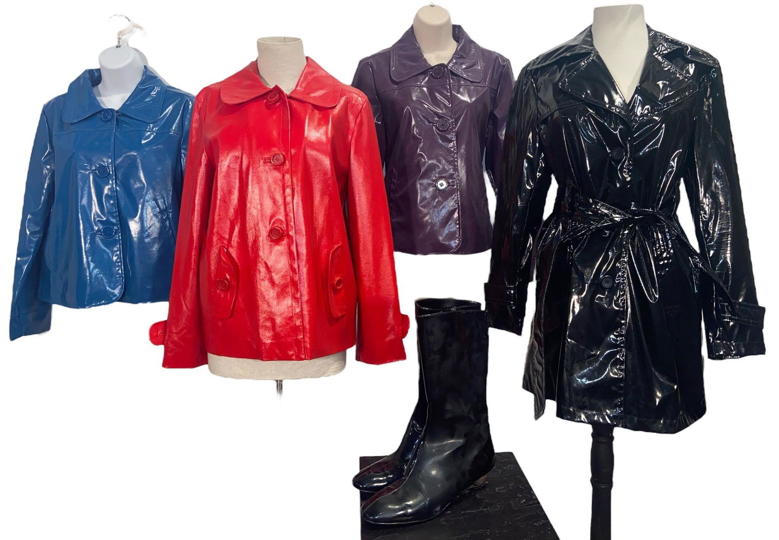 Ladies Vintage Mod Vinyl Jackets & Lucite Boot (1 of 9)