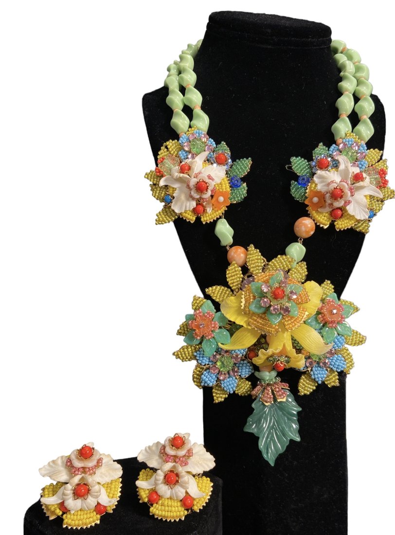 Stunning STANLEY HAGLER NYC IAN ST. GIELAR Beaded Necklace and Earrings: The Necklace measures 17"" L with beading measuring approx 5 in" and a drop of 1.5"The Earrings are 1.5"" in DIA and are clip-on earrings