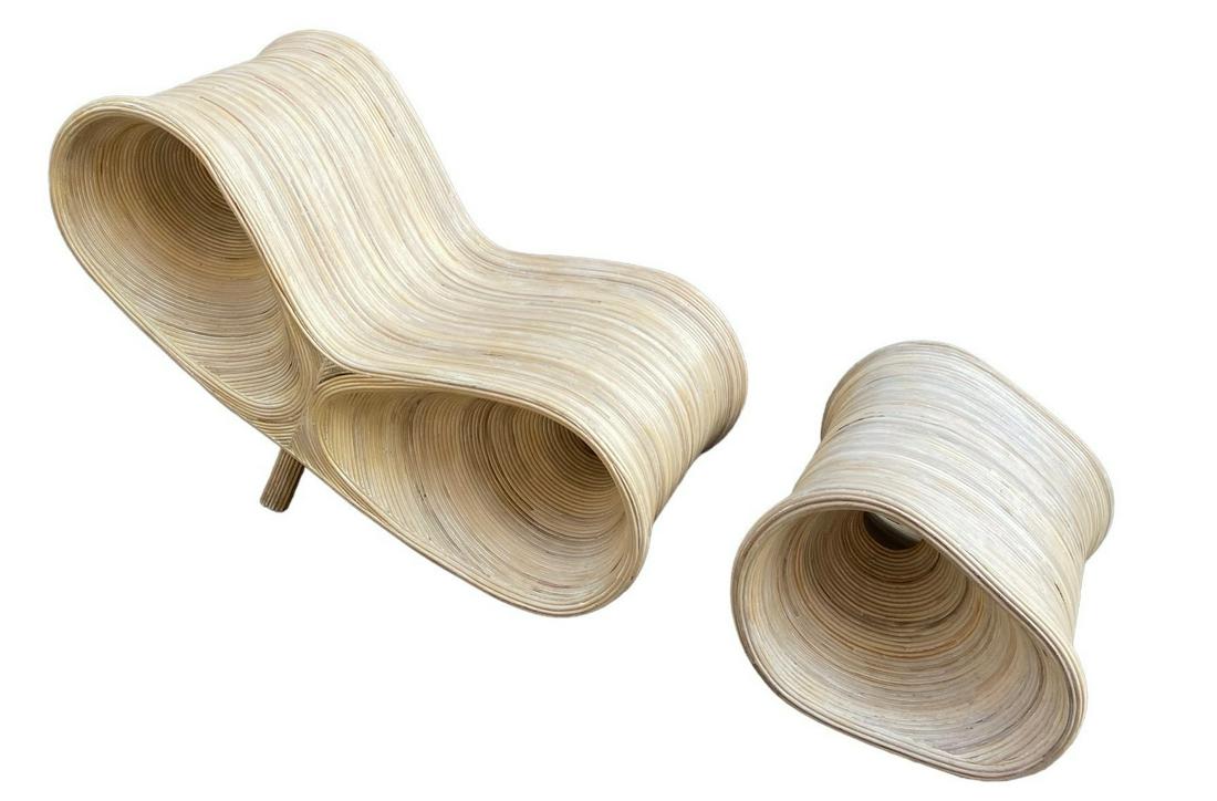 GABRIELLE CRESPI Style Rattan Lounge Chair and Ottoman (1 of 6)