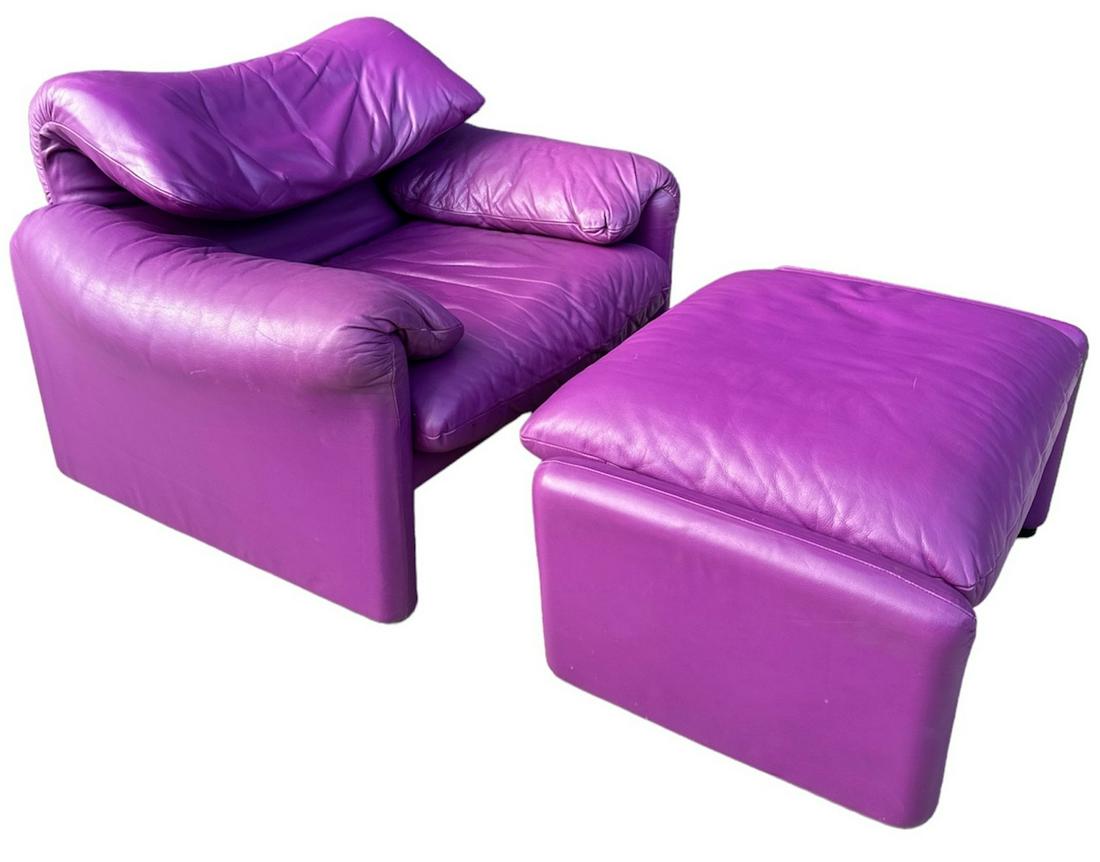 VICO MAGISTRETTI for CASSINA Model Maralunga Leather Lounge Chair, Purple (1 of 11)