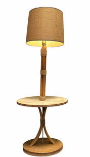 After PAUL FRANKL Rattan & Bamboo Table w Lamp: 59 in H x 23 in W x 14 in D