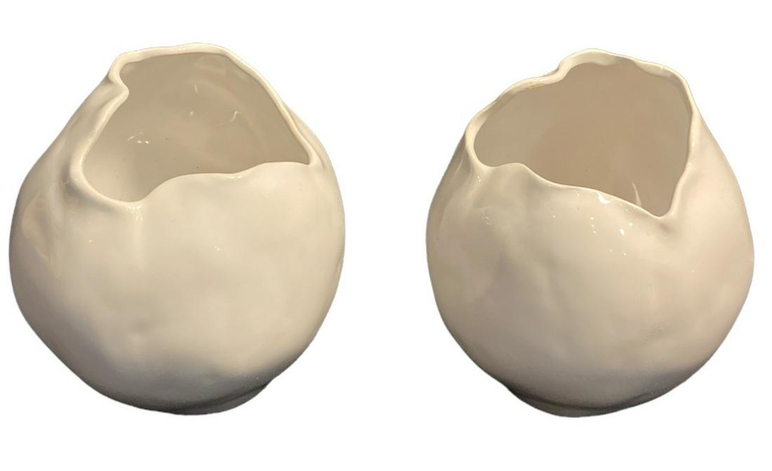 EMPIRE Pair Abstract White Pottery Vases (1 of 4)