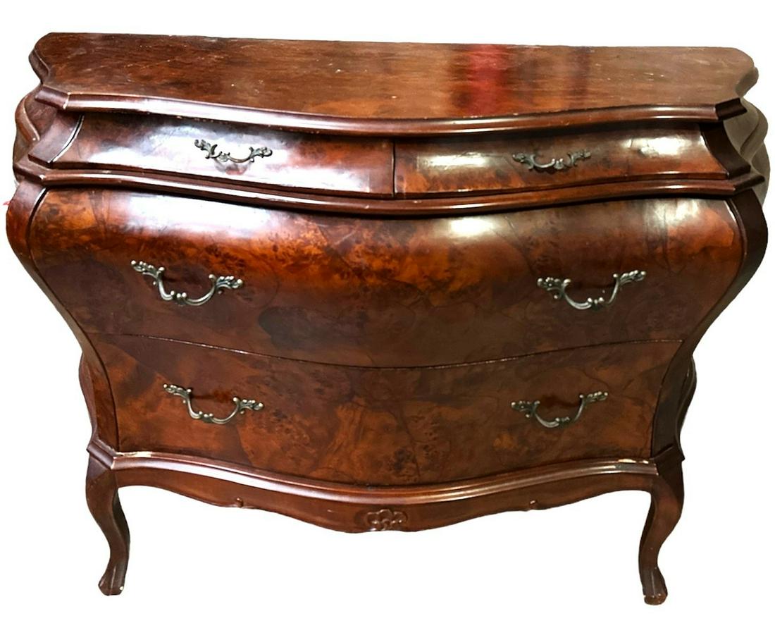 Italian Burlwood Bombay Chest: 30" H x 41" L x 19" D