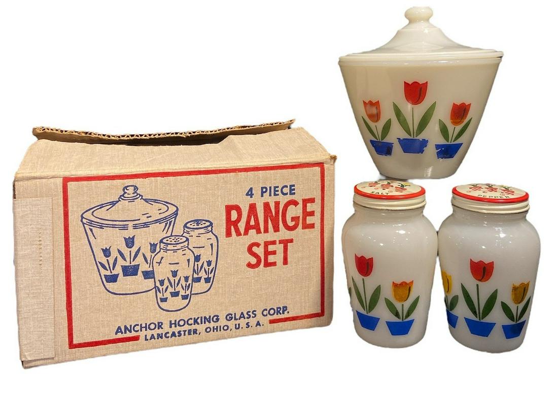 1950s FIRE KING by ANCHOR HOCKING Tulip Range Set with Box (1 of 5)