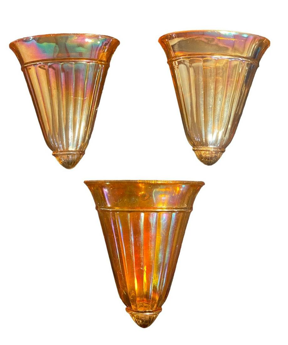Three FENTON Amber Carnival Glass Wall Pockets (1 of 4)