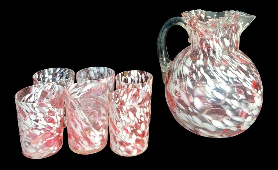 Vintage EAPG NORTHWOOD GLASS CO. Pink Spatter Lemonade Set (1 of 4)