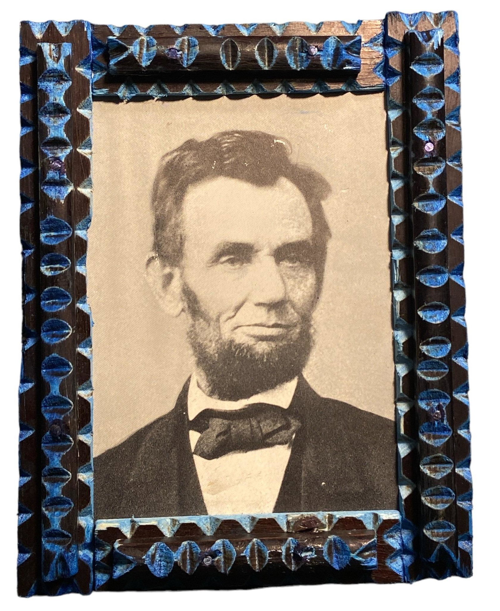 Sgd. POPS CASEY Tramp Art Print of ABRAHAM LINCOLN (1 of 4)