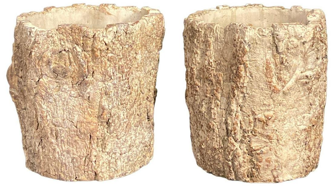 Pair Faux Bois Tree Stump Planters (1 of 3)
