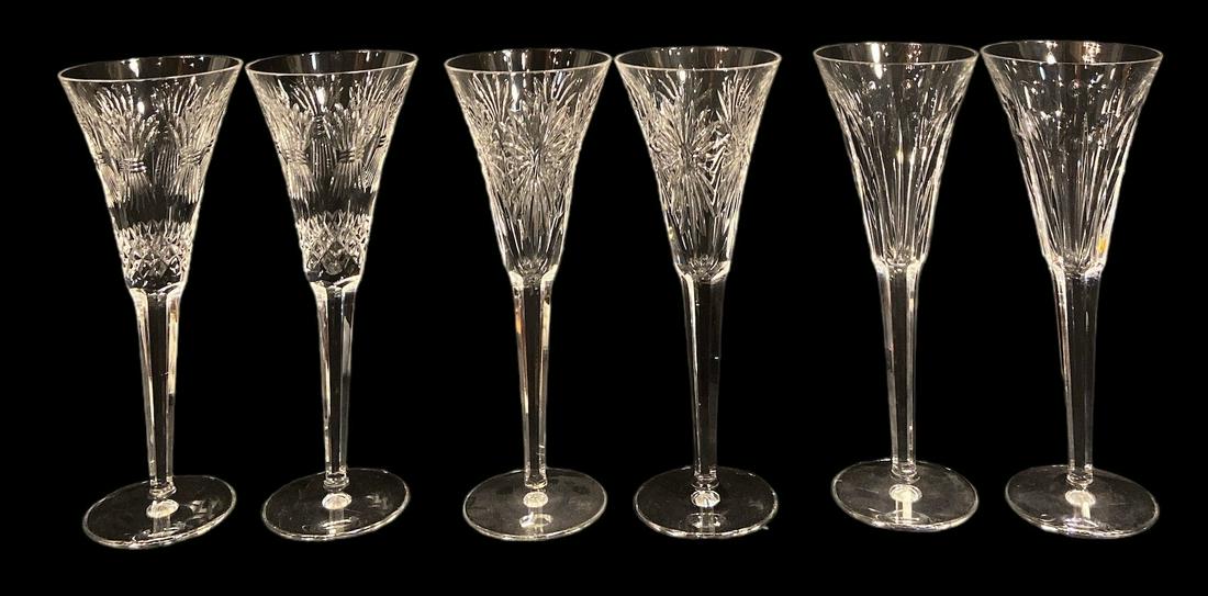 Set of Three WATERFORD Millennium Collection Crystal Flute Glasses With Boxes (1 of 6)