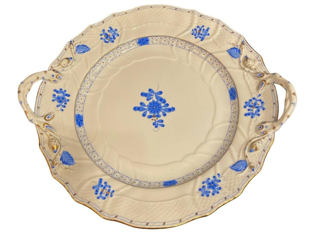 HEREND Blue Garden Chop Plate With Handles (1 of 5)