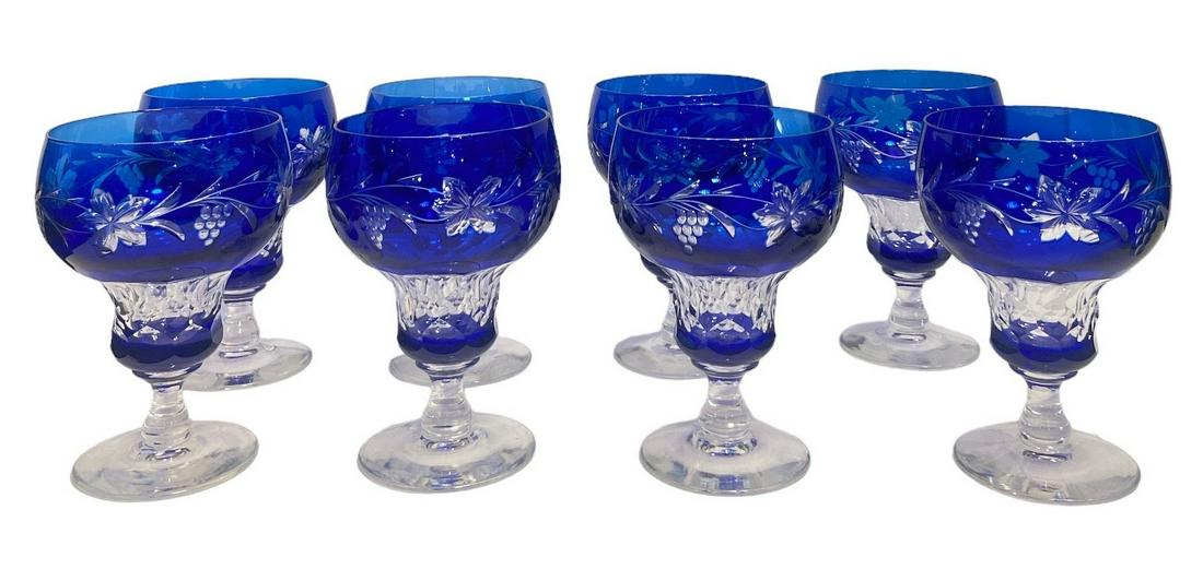 VAL ST. LAMBERT Cobalt Blue "Vignes" Goblets, (8) (1 of 2)