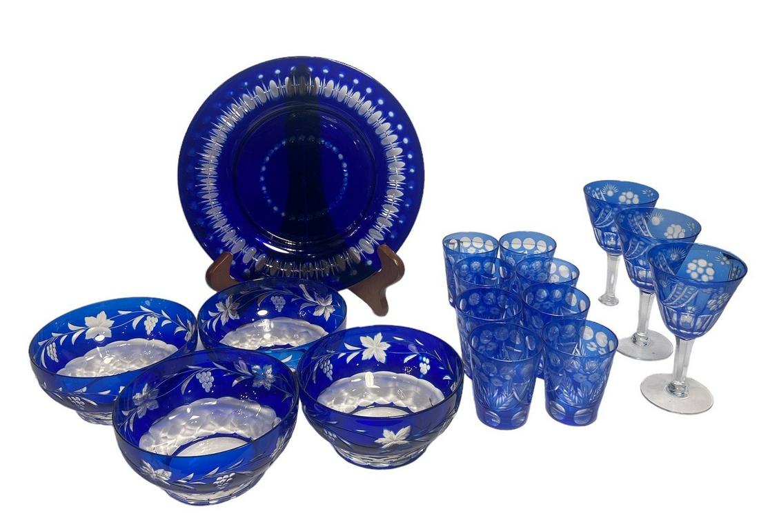 Cobalt Bohemian Cut Glass Articles (1 of 3)