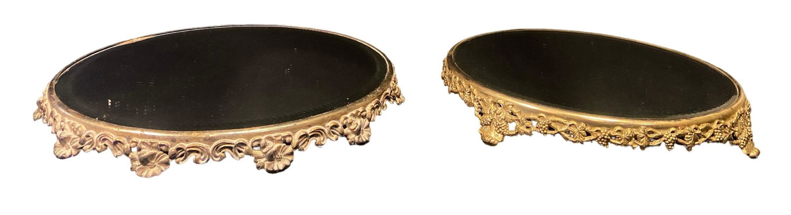 Two Ornate Brass Knife Edge Beleved Floral & Grape Leaf Mirror Plateaus (1 of 3)