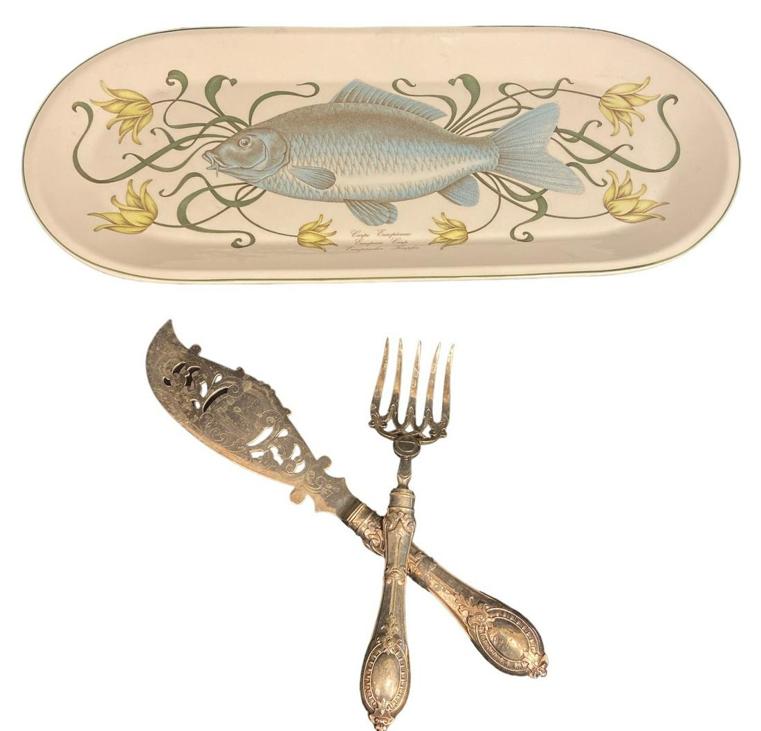 VILLEROY & BOCH Fish Platter & Fish Silverplate Serving Fork and Knife (1 of 4)