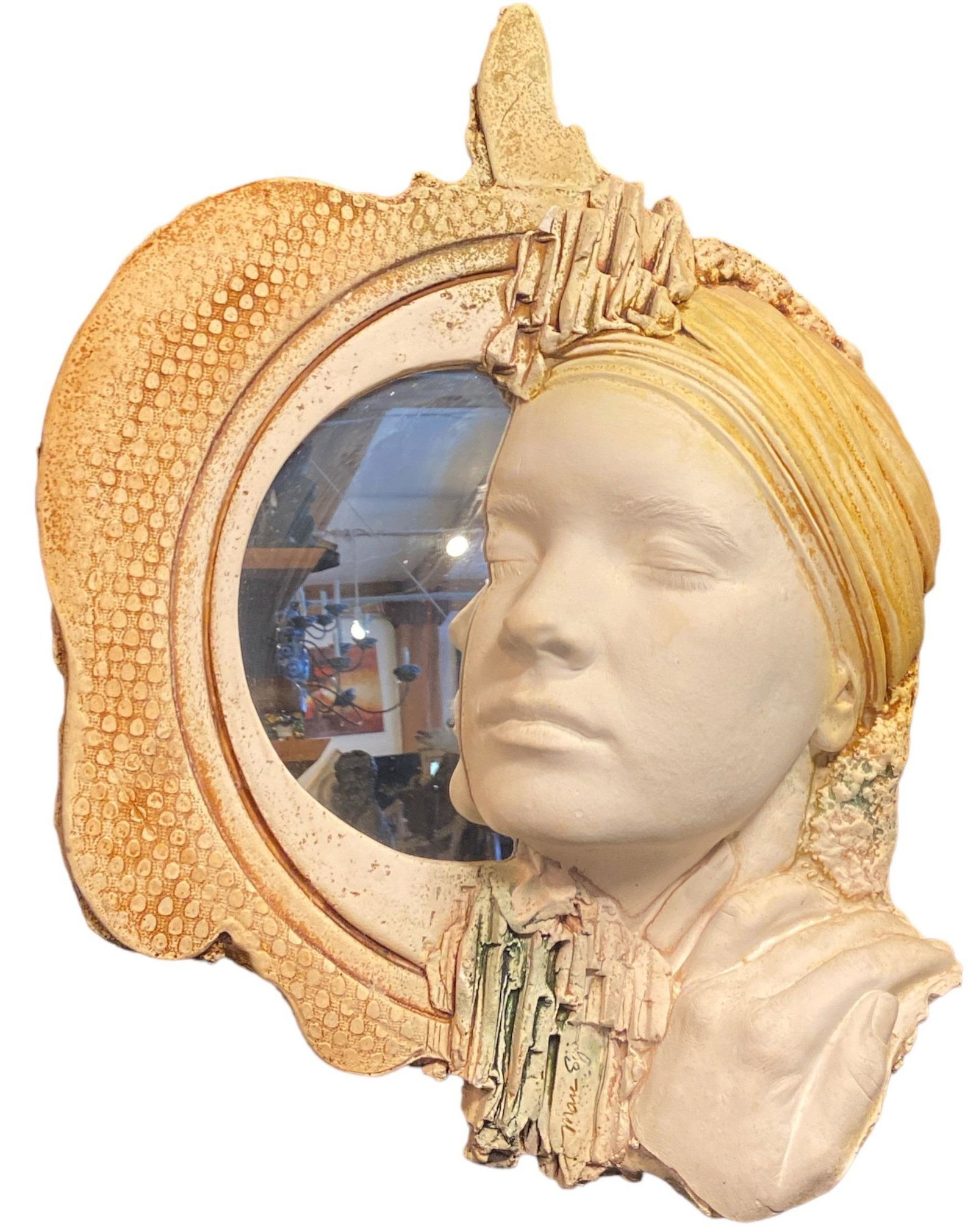 Sgd. MARC SIJAN Portrait Mirror: 16.5" H x 12" W x 1.5" D