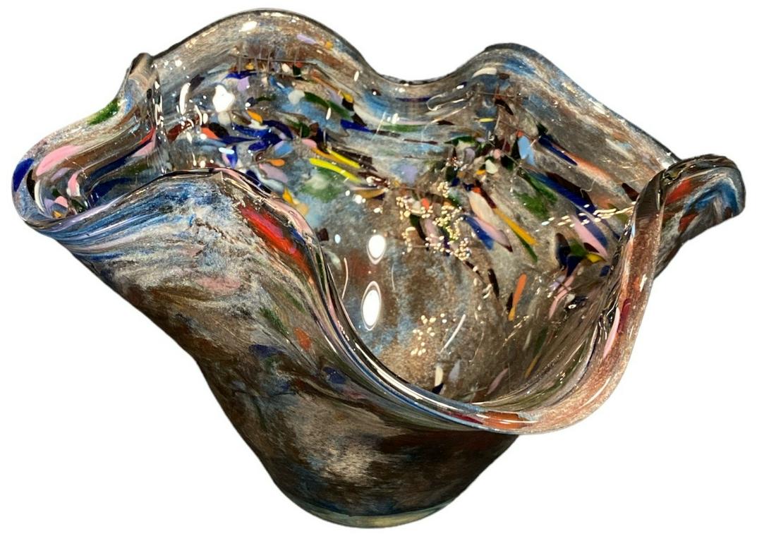 Signed ADAM JABLONSKI Art Glass Handkerchief Vase: 7.5in H x 11in D