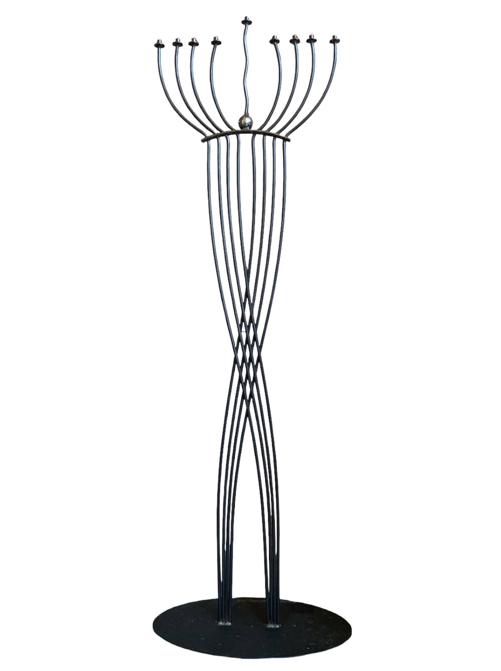Wrought Iron Standing Floor Menorah: 58.25" H x 19" W at the bottom x 9.5" D