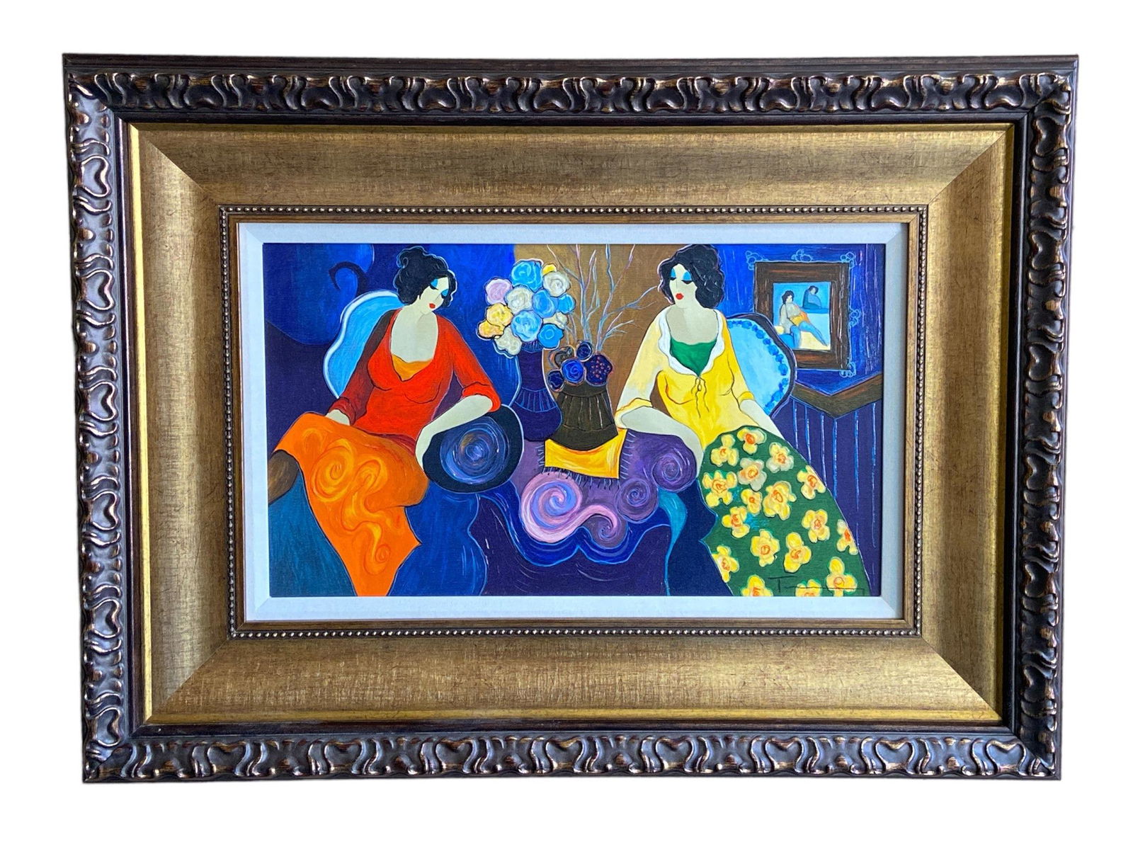 Large Embellished Serigraph by ITZCHAK TARKAY "Conversation over Flowers" (1 of 6)