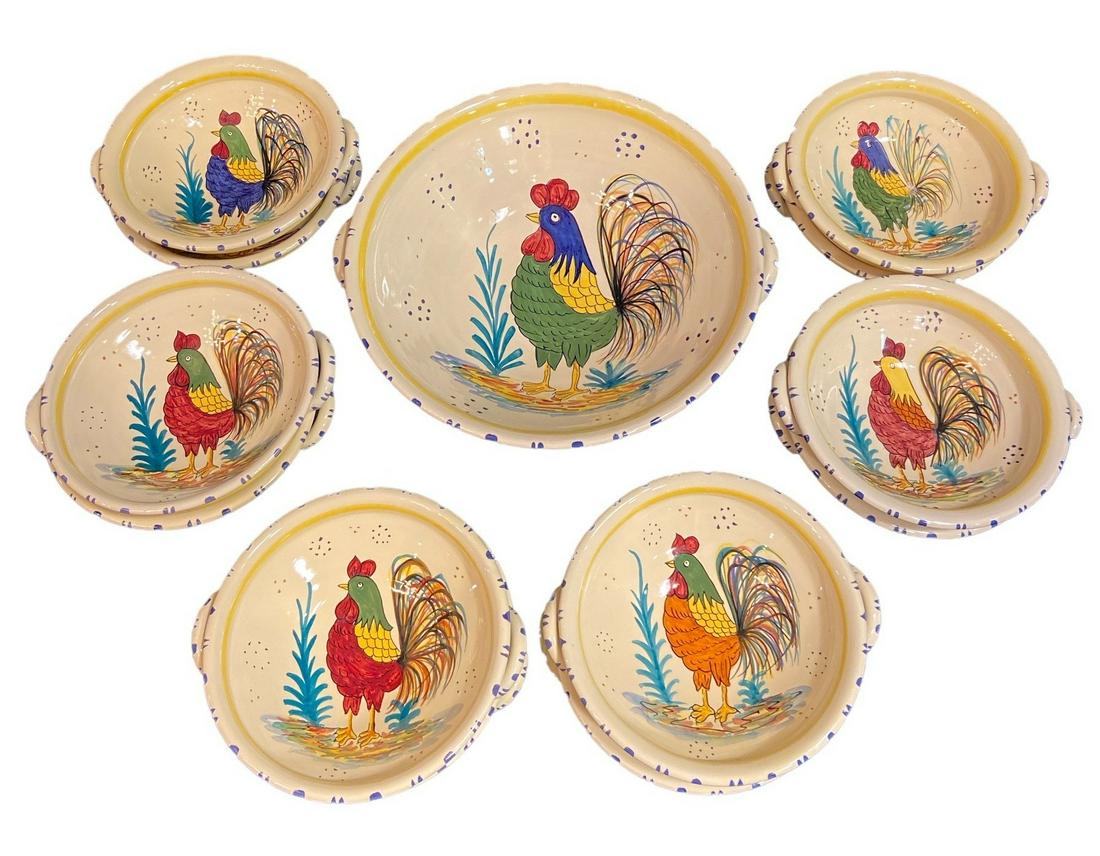 Vintage Mid Century Italian Rooster Motif Serving Bowl Set (1 of 4)