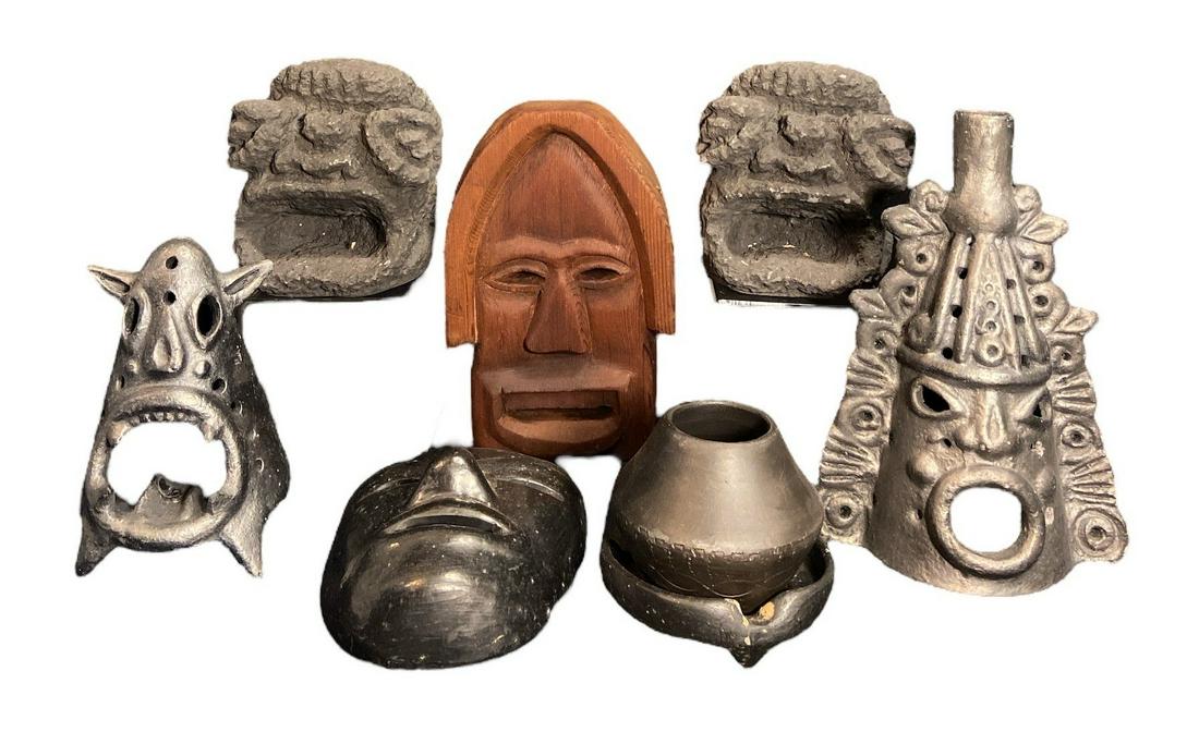Native and Pacific Islander Face Mask Sculptures: Largest measures 9.25" H x 6" W x 4" D