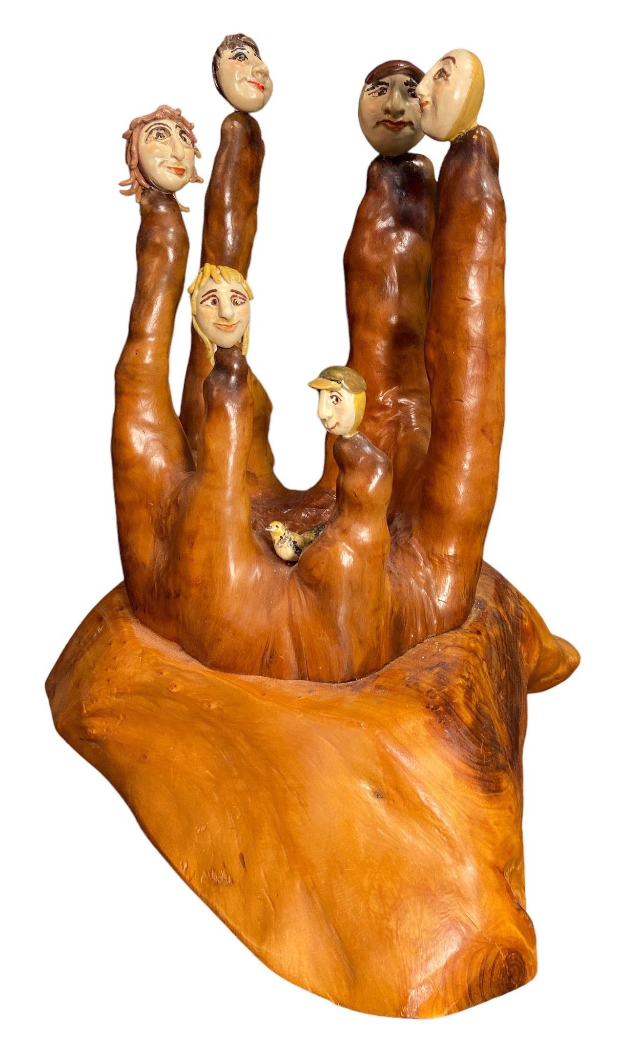 T ASHINGER Post Modern Wood Sculpture with Faces (1 of 4)