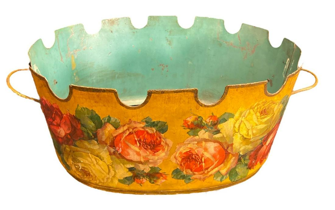 19th Century Tole DIRECTOIRE MONTEITH Glass Chiller Bowl: 4.75" H x 13.5" W handle to handle x 8" D