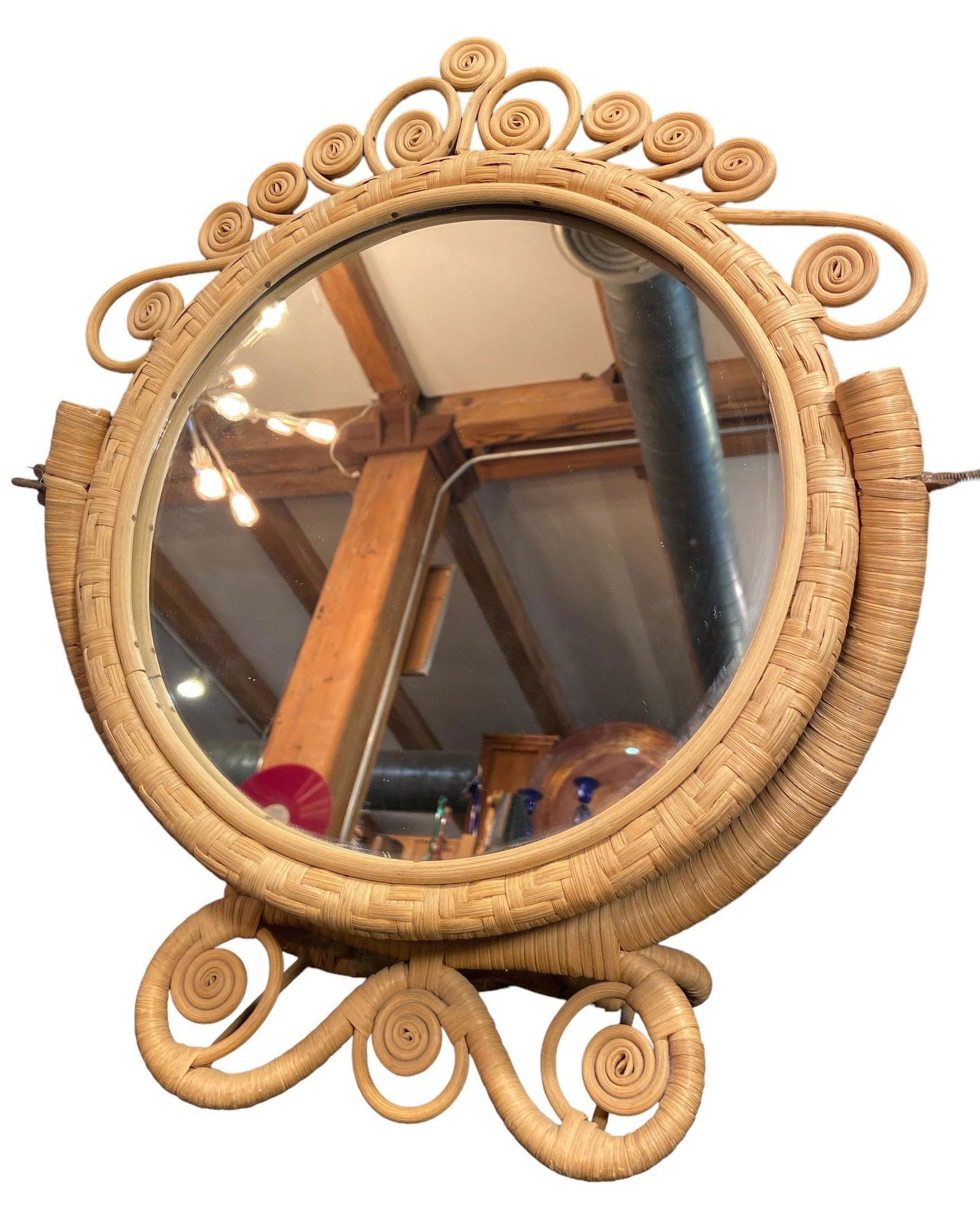 Art Nouveau Wicker Vanity Mirror (1 of 3)