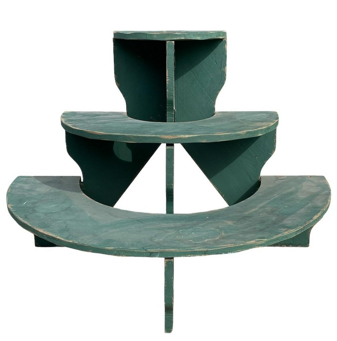 3-Tier Primitive Green Paint Wood Plant Shelf (1 of 4)