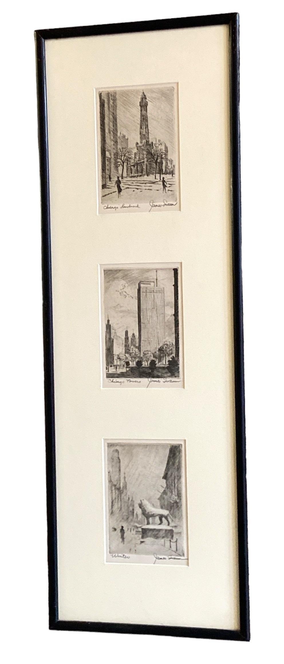 Three JAMES SWANN Signed Etchings of Chicago (1 of 5)