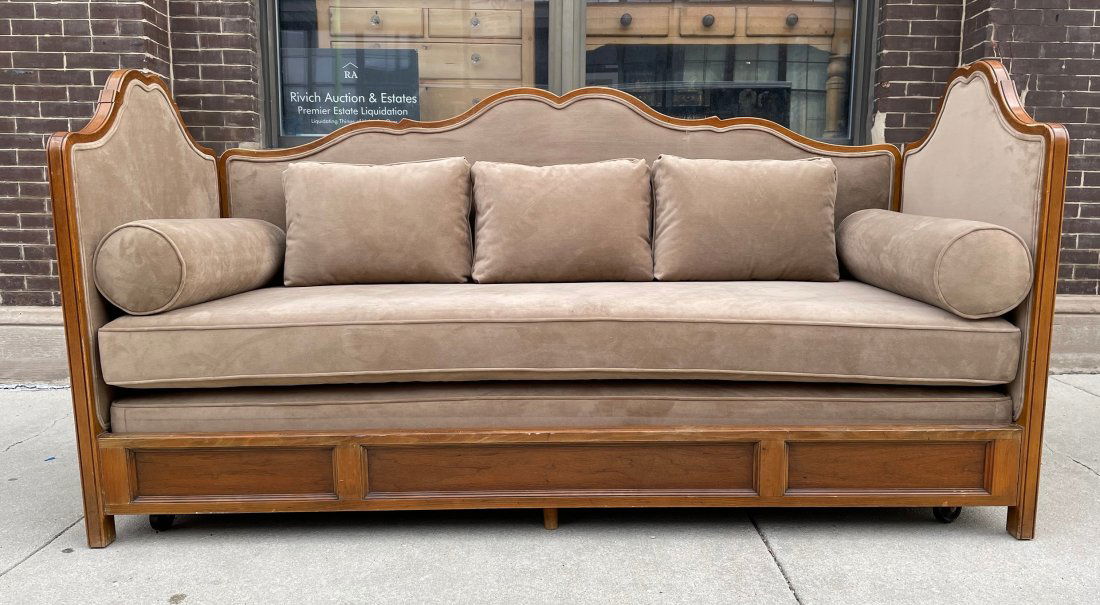 French Walnut Upholstered Daybed Sofa (1 of 11)