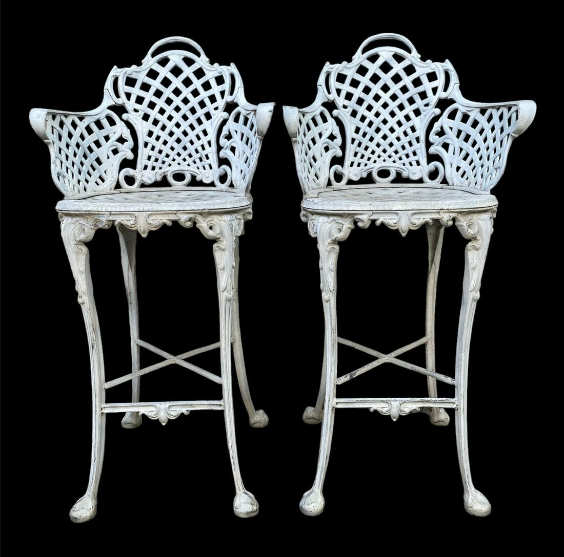 Pair White Victorian Style Bar Stools (1 of 4)
