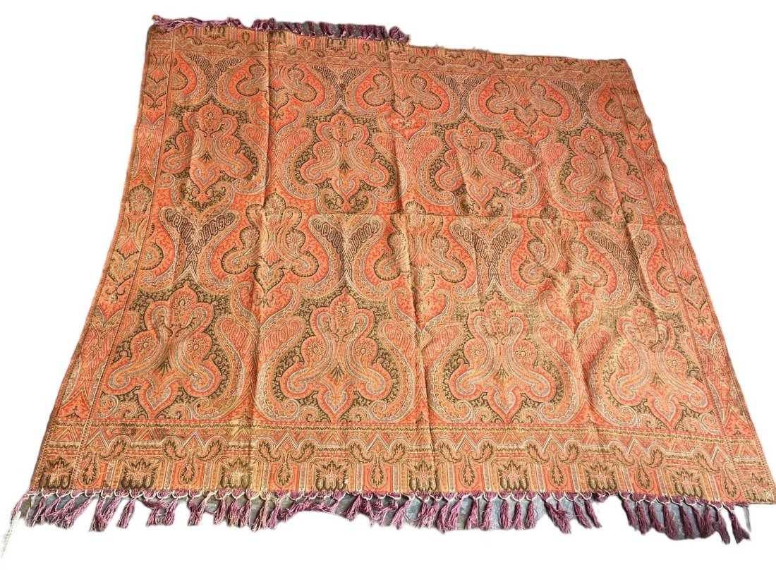 19th C Scottish Paisley Blanket Shawl: 64.5" x 66"