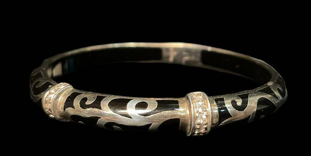 Sterling Silver & Diamond ANGELIQUE DE PARIS Bangle Bracelet: Weighs 22gMarked Angelique De Paris 9252.5" DIA