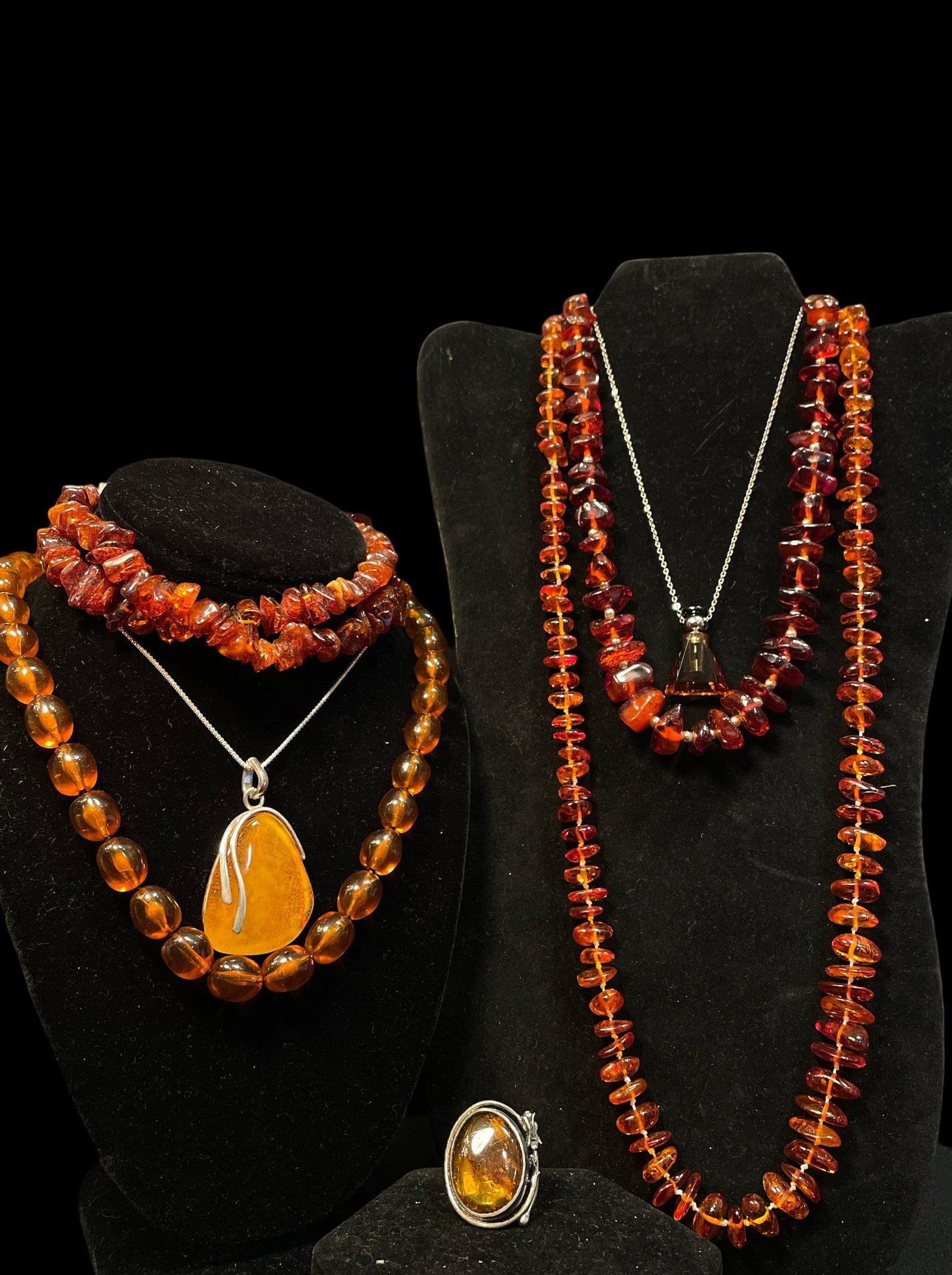 Collection Some Sterling Silver & Amber Pendant, Perfume Bottle & Beaded Necklaces and Ring (1 of 4)