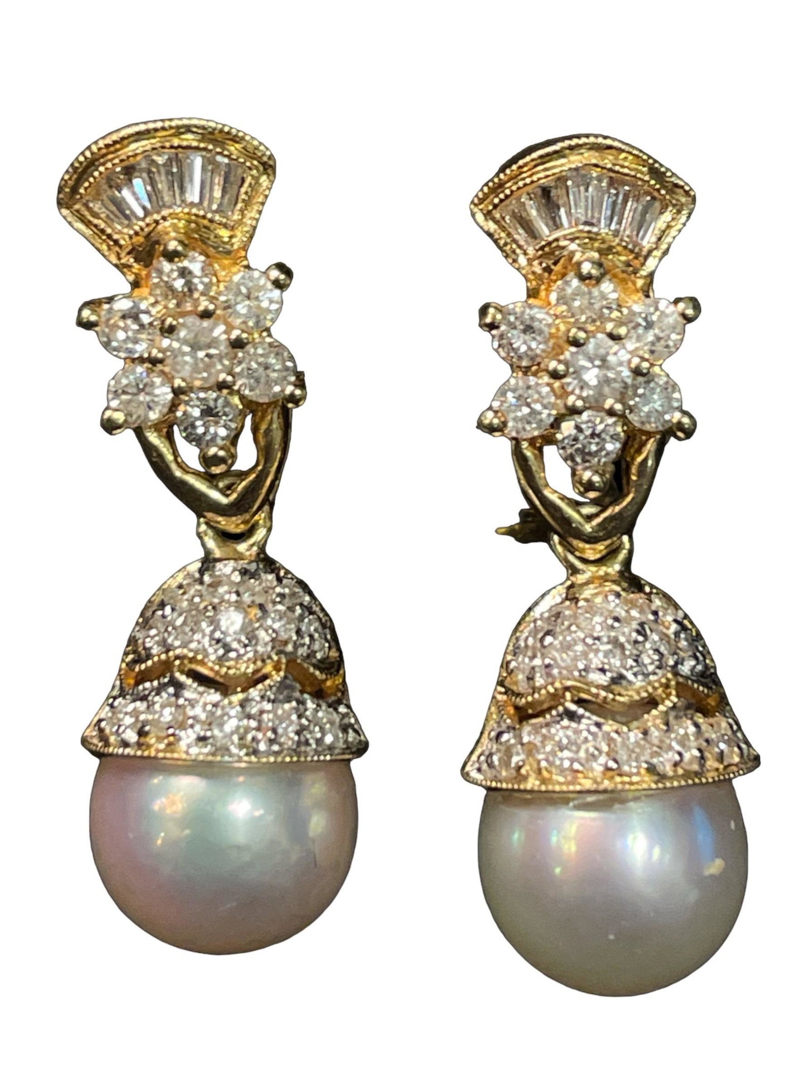 18K Gold Diamond & Pearl Earrings (1 of 5)
