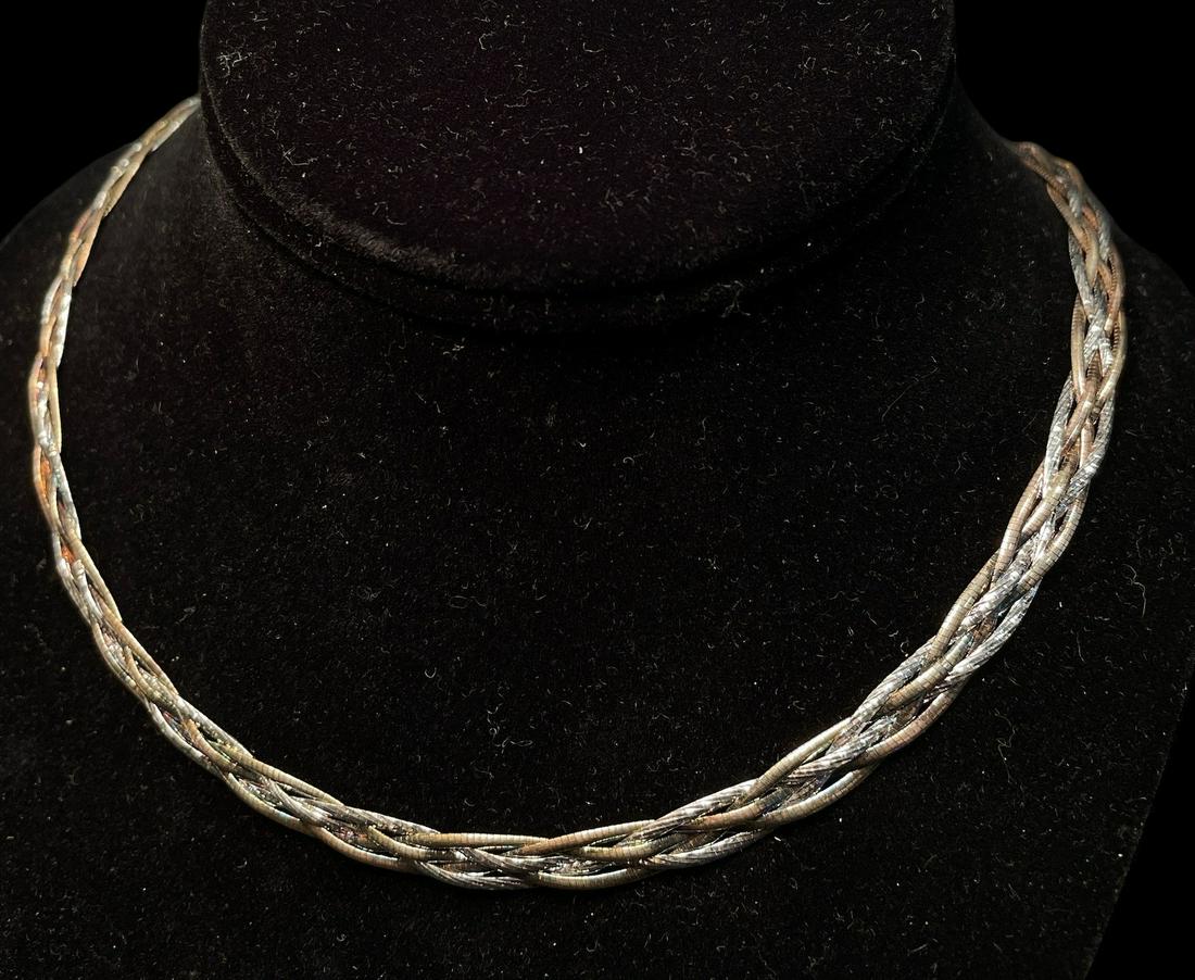 Sterling Silver and 14K Gold Braided Herringbone Necklace (1 of 4)