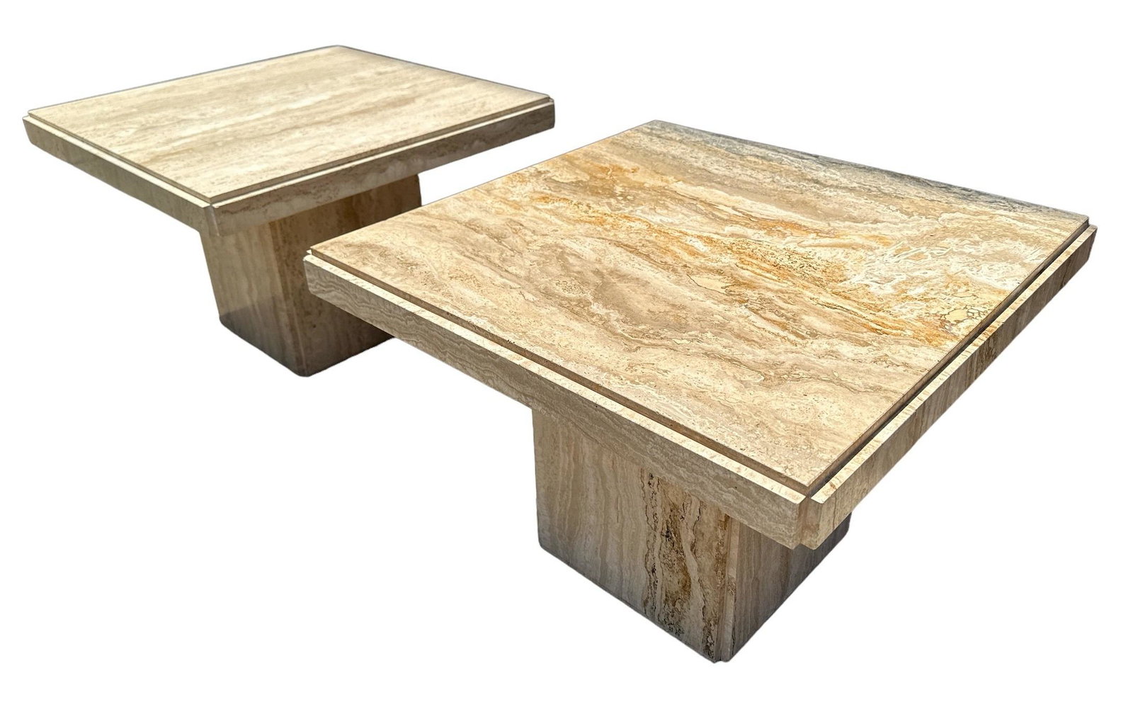 Pair ELLO Travertine Side Occasional Tables (1 of 9)