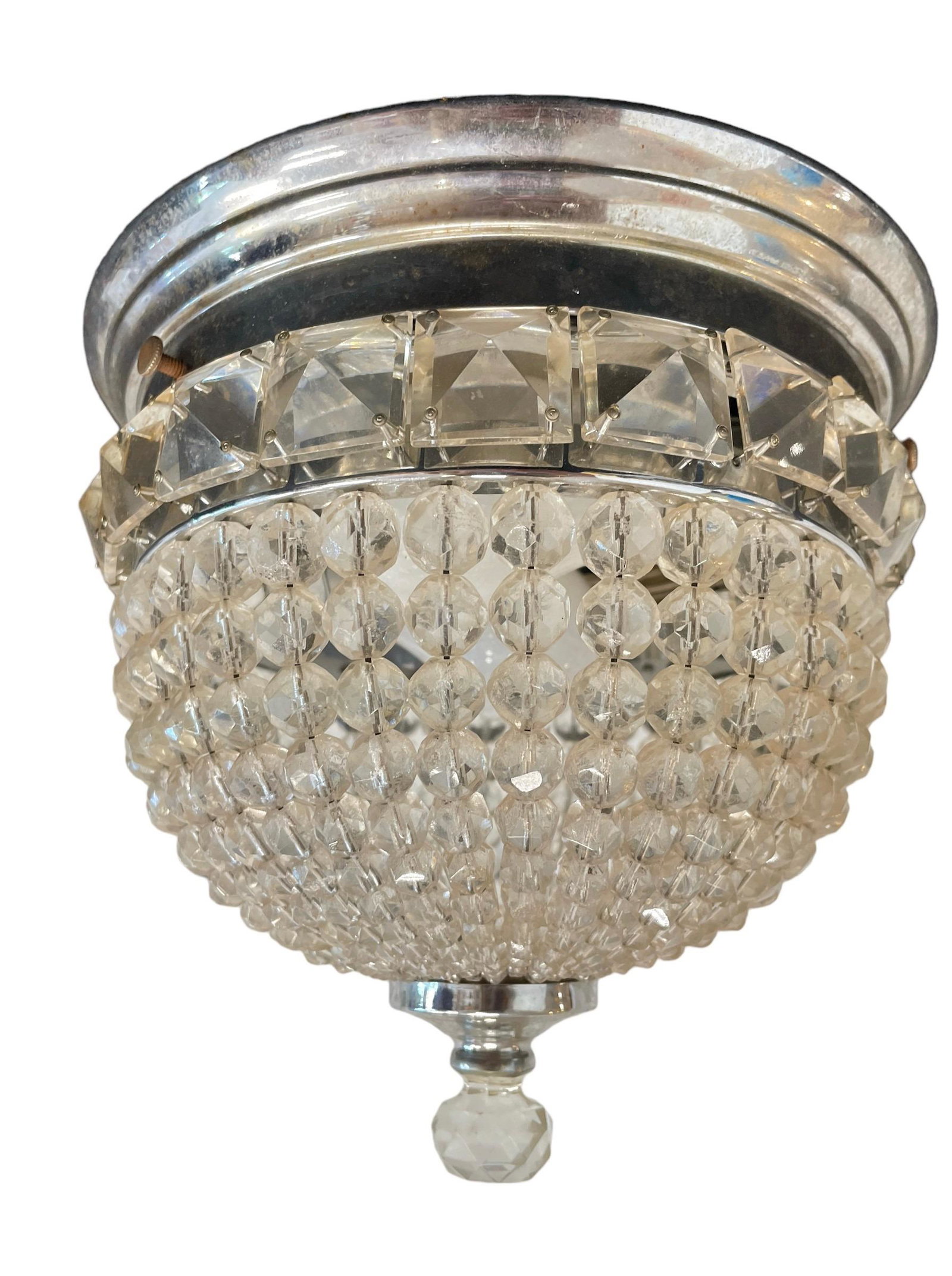 French Flush Mount Crystal Pendant Lamp: 9.5 H x 9.5" DIA