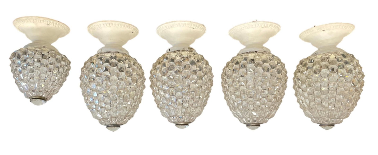 Set 5 French Flush Mount Acorn Crystal Pendant Lamps: The larger lamps measure 12" H x 6" DIA