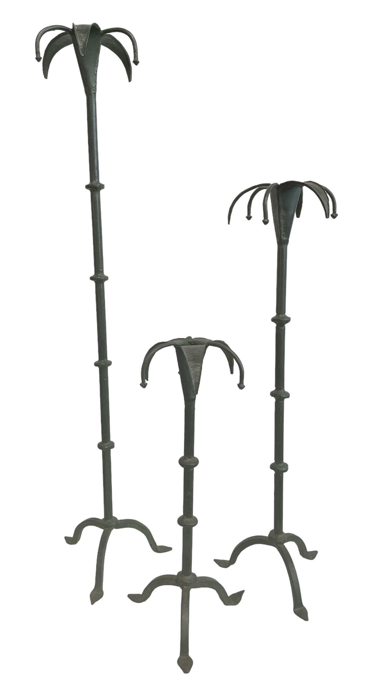 Set Three Cast Metal Mid Century Candle Holders (1 of 4)