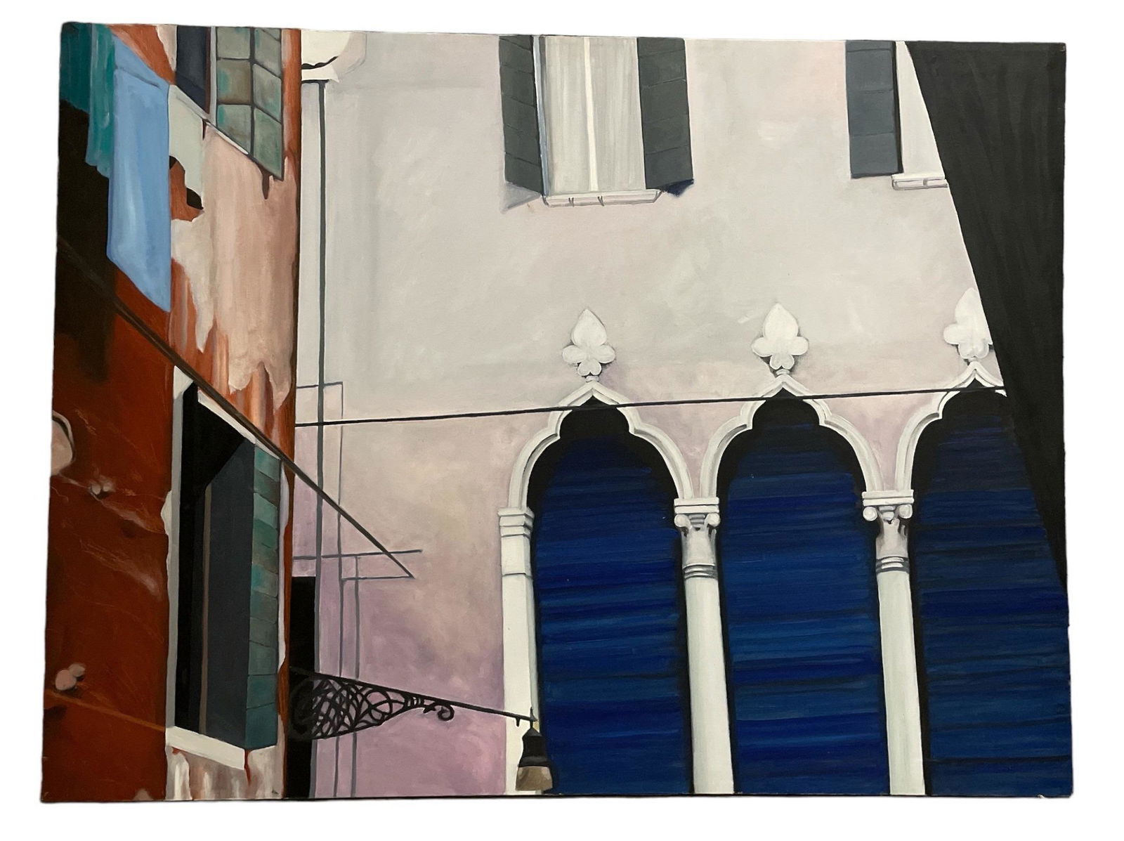 DAVID DEVARY Mid Century Acrylic on Canvas Architectural Study 2/3 (1 of 3)