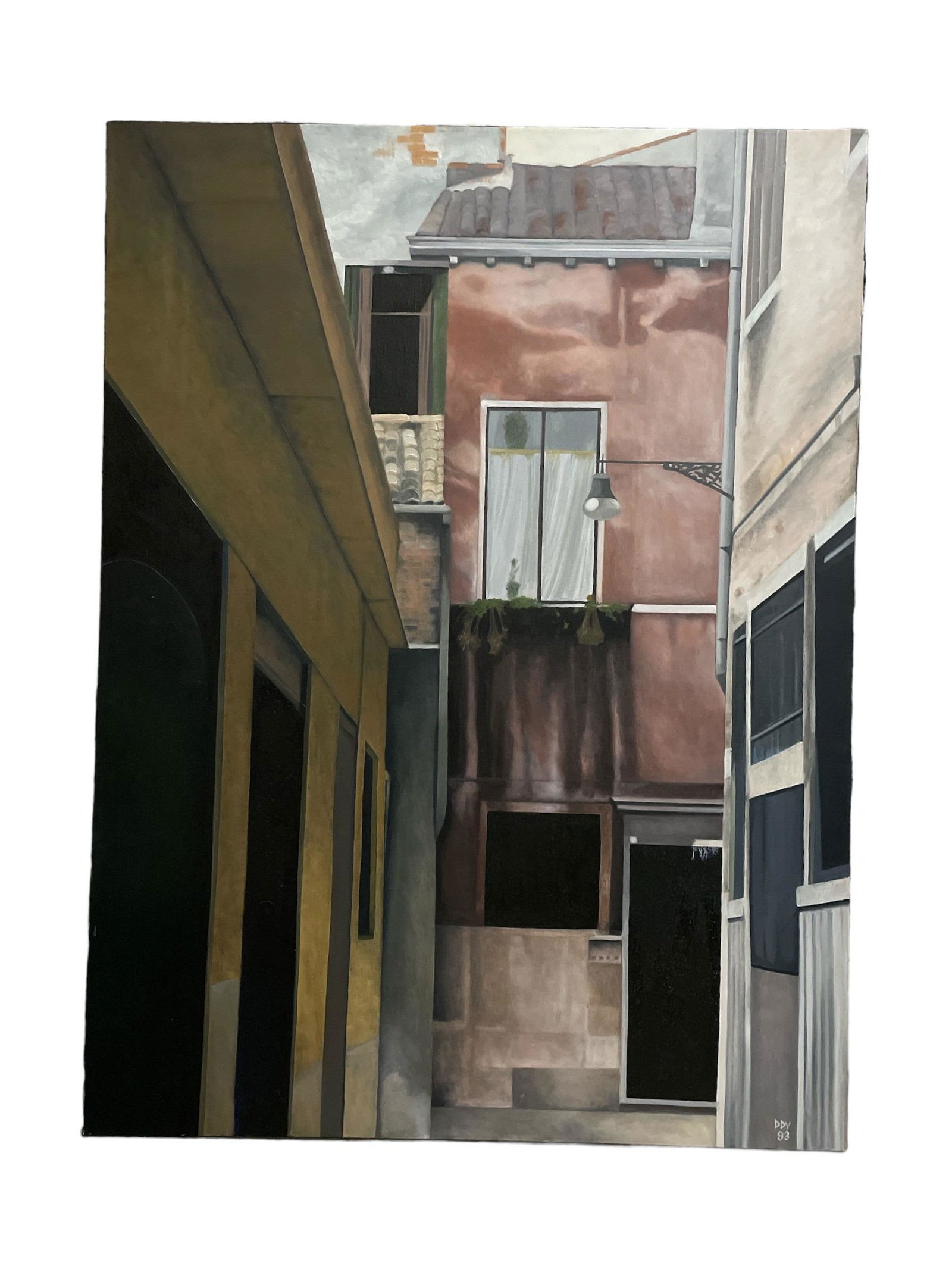 Signed 1983 DAVID DEVARY Mid Century Acrylic on Canvas Architectural Study 3/3 (1 of 3)