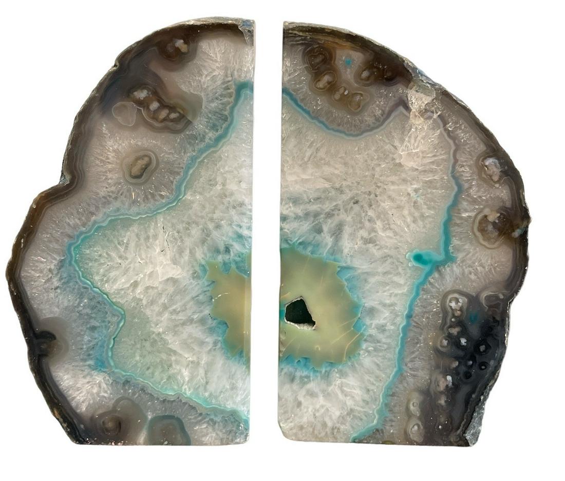 Pair Crystal Quartz and Blue Agate Geode Bookends (1 of 3)
