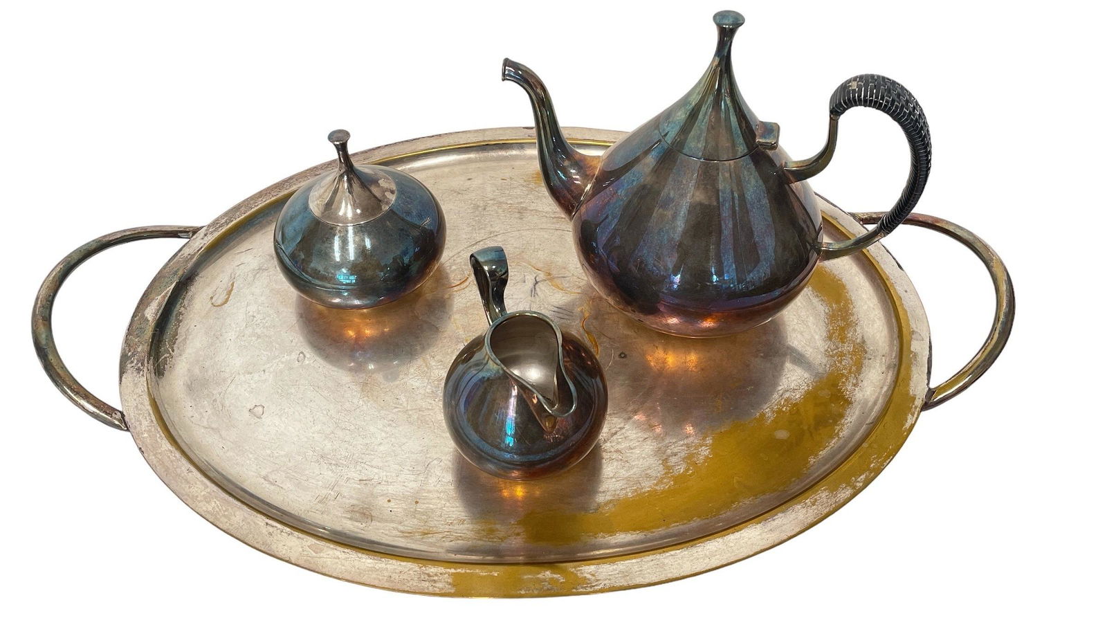 REED & BARTON Dimension Tea Set w/ Modernist Italian Serving Tray (1 of 5)