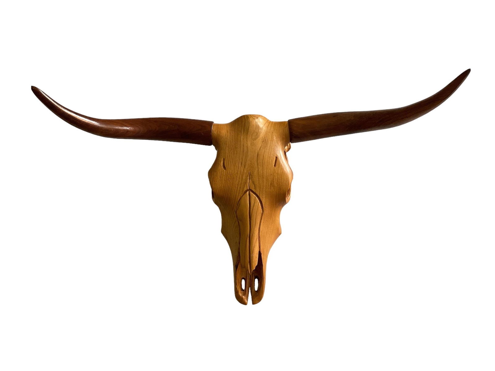 Signed J.A.W. Longhorn Wood Carved Wall Mount (1 of 6)