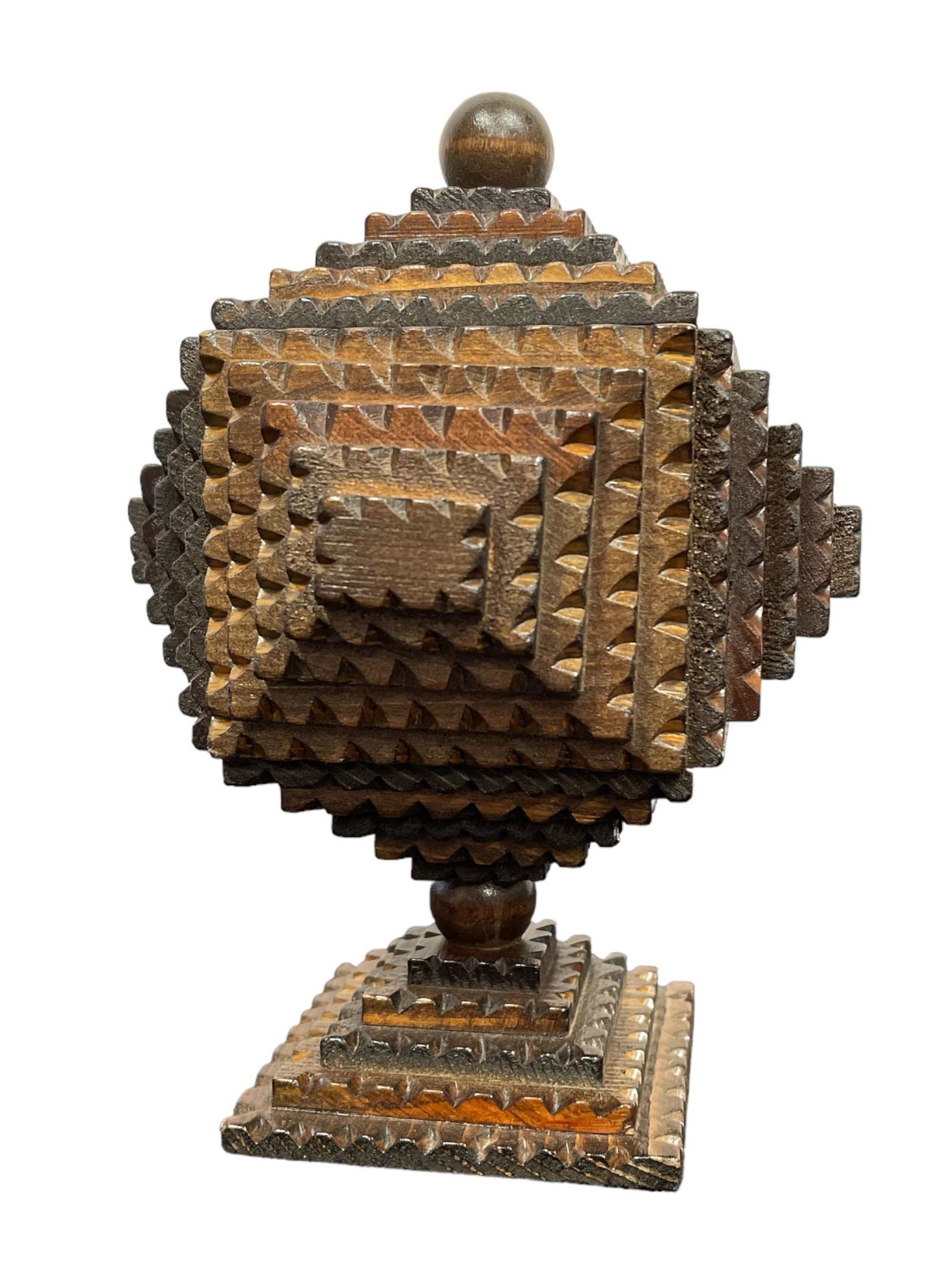 Tramp Art Carved Wood Box W/ Lid (1 of 4)