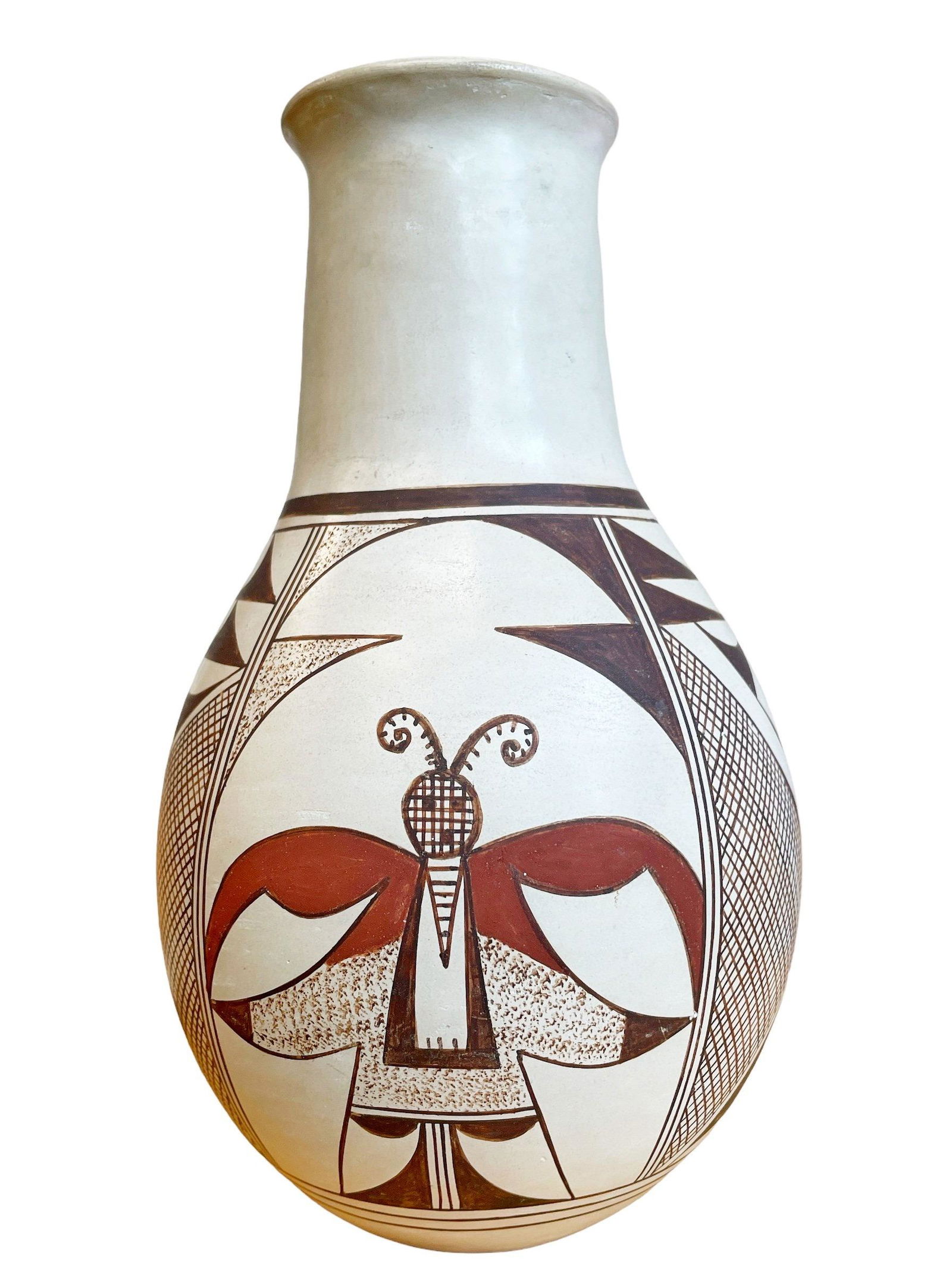 LORETTA NAVASIE "Frog Woman" Hopi Pottery Vase: 8.5" H x 5" W and hallmarked with same frog mark and letter "L"; Created by Loretta Navasie, Daughter of Joy Navasie (2nd Frog Woman) and Grand Daughter of the first Frog Woman (Paqua Naha); Please co