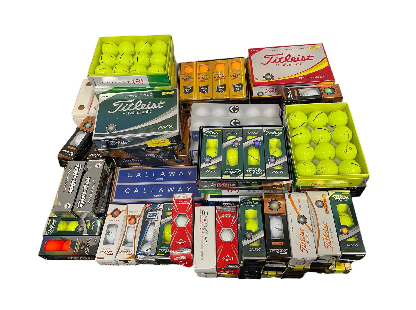 Large Collection TITLEIST, CALLAWAY, VOLVIK, TAYLORMADE NIB Golf Balls (1 of 4)
