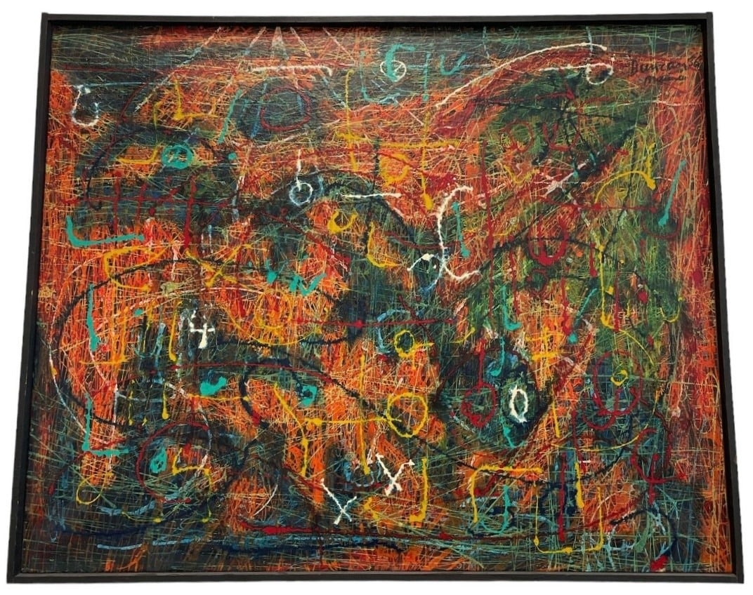 Mid Century Abstract Oil on Canvas "Maurino" Signed DUNCAN 1956 (1 of 5)