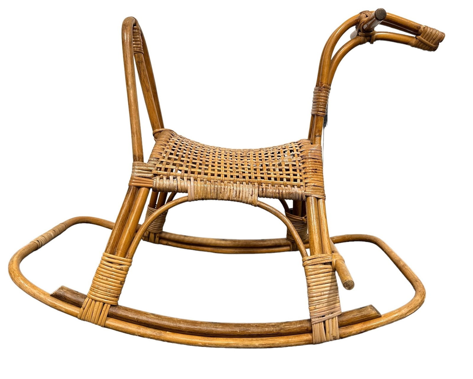 FRANCO ALBINI Mid Century Rattan Rocking Horse: 22" H x 18" W x 29" D